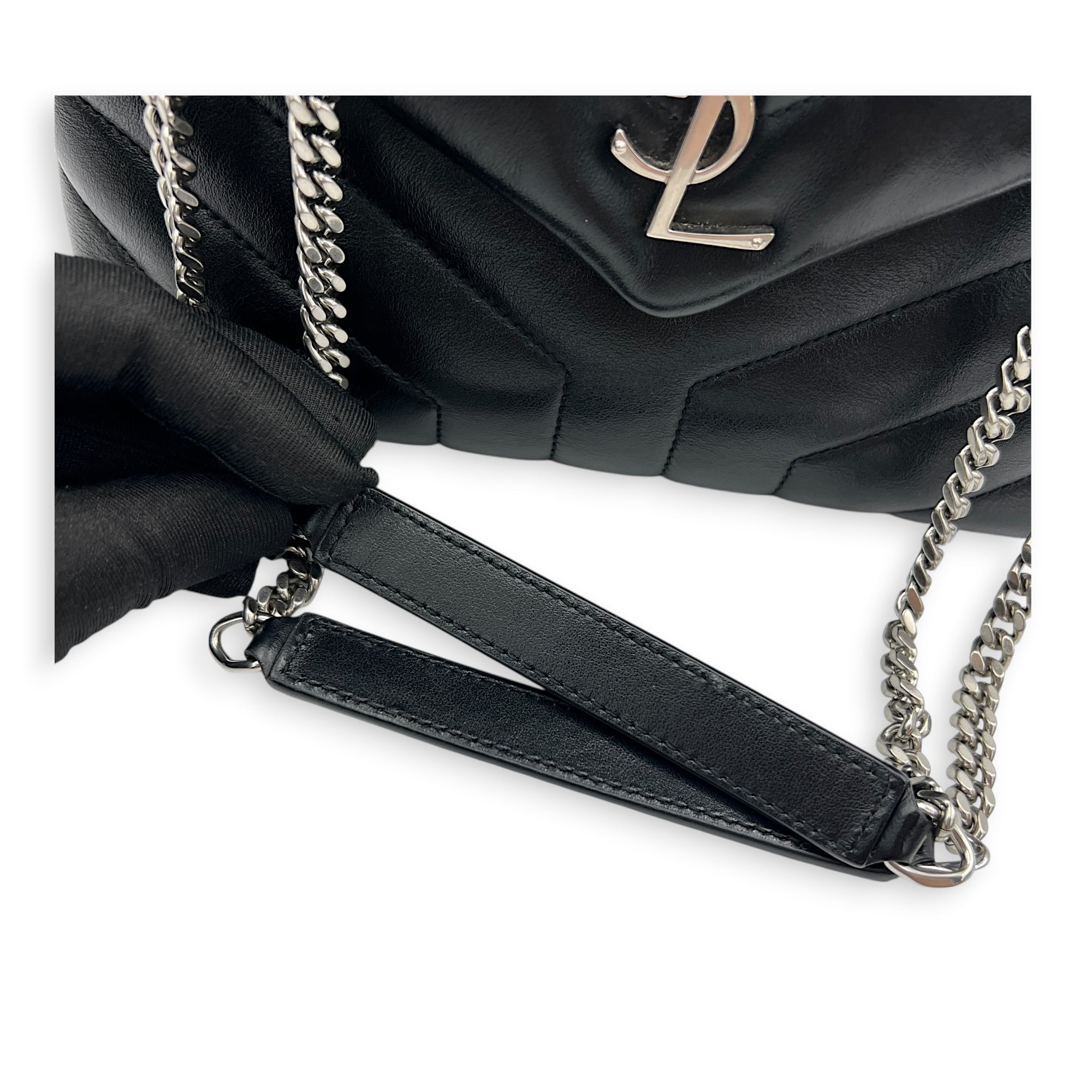 Loulou Shoulder Bag Black in Calfskin, Silver hardware