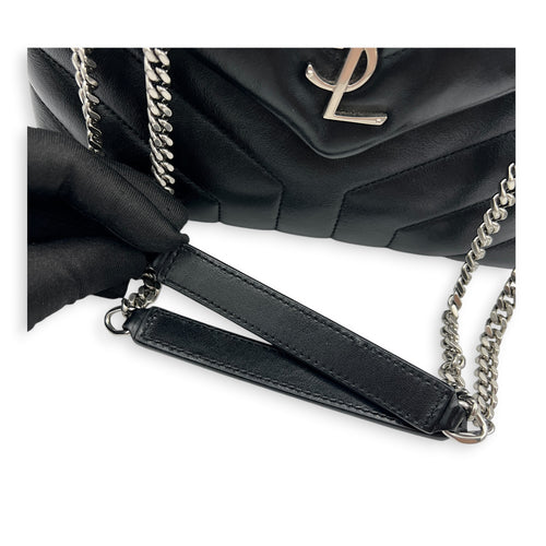 Loulou Shoulder Bag Black in Calfskin, Silver hardware