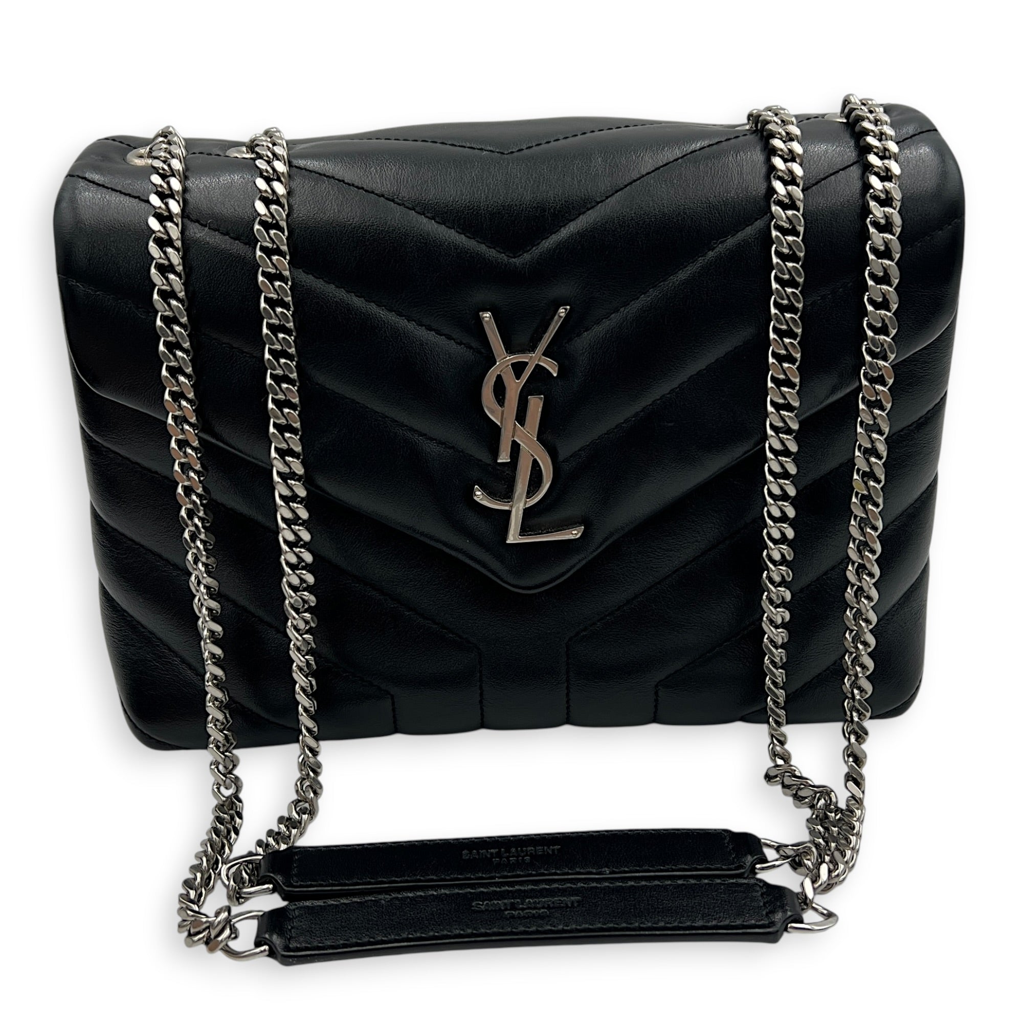 Loulou Shoulder Bag Black in Calfskin, Silver hardware