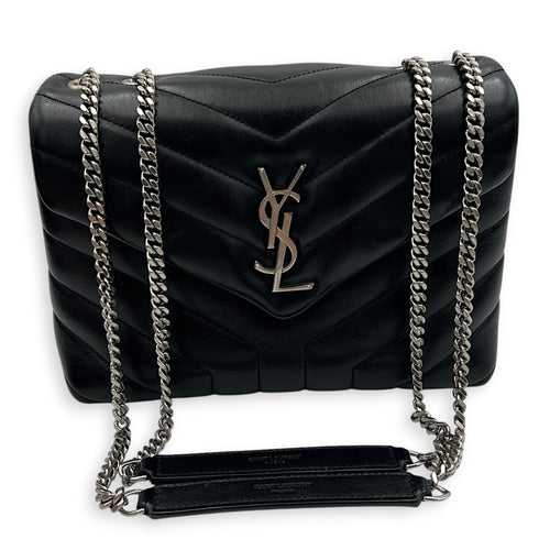 Loulou Shoulder Bag Black in Calfskin, Silver hardware