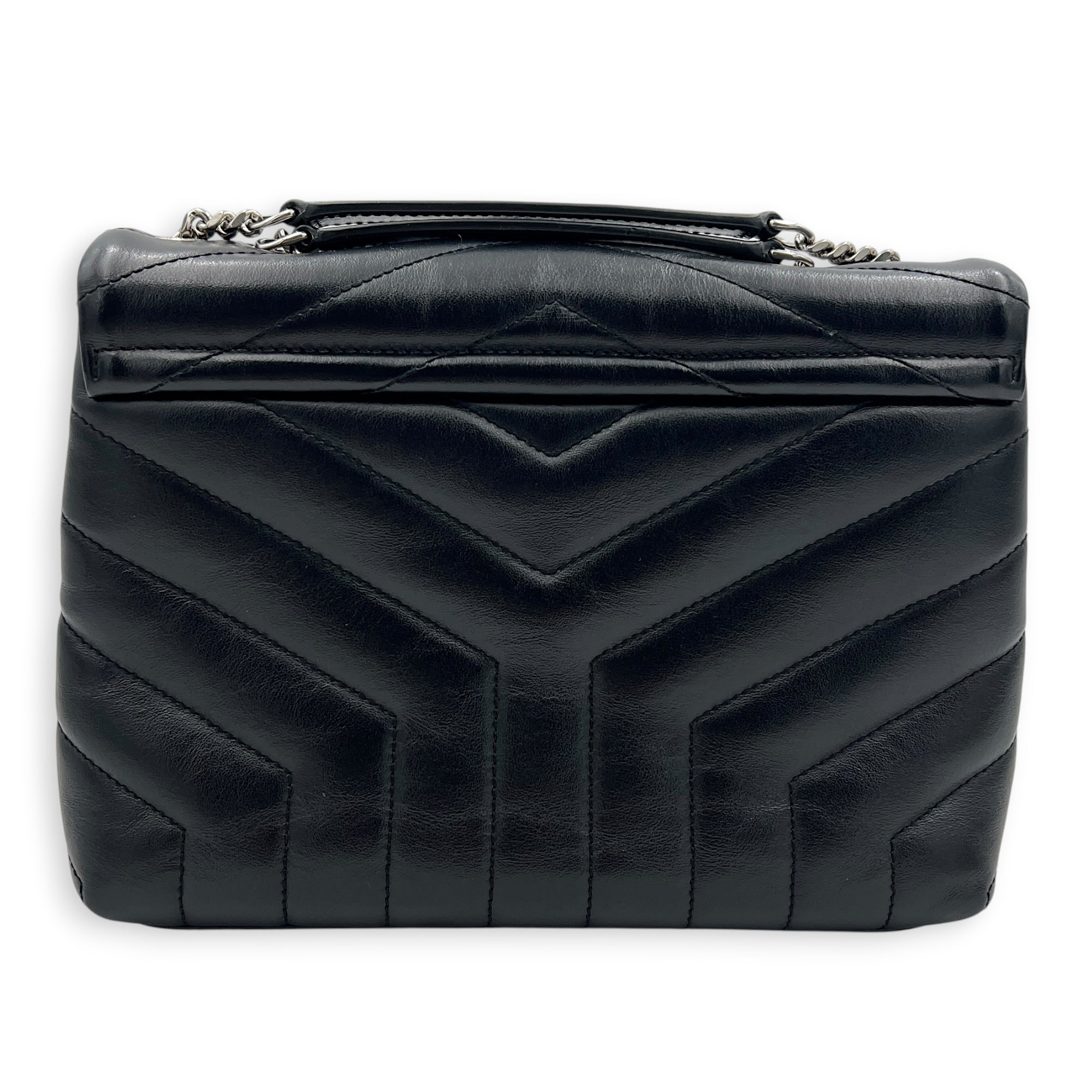 Loulou Shoulder Bag Black in Calfskin, Silver hardware