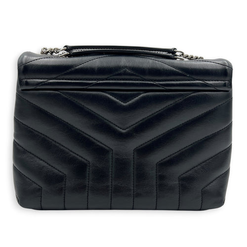 Loulou Shoulder Bag Black in Calfskin, Silver hardware