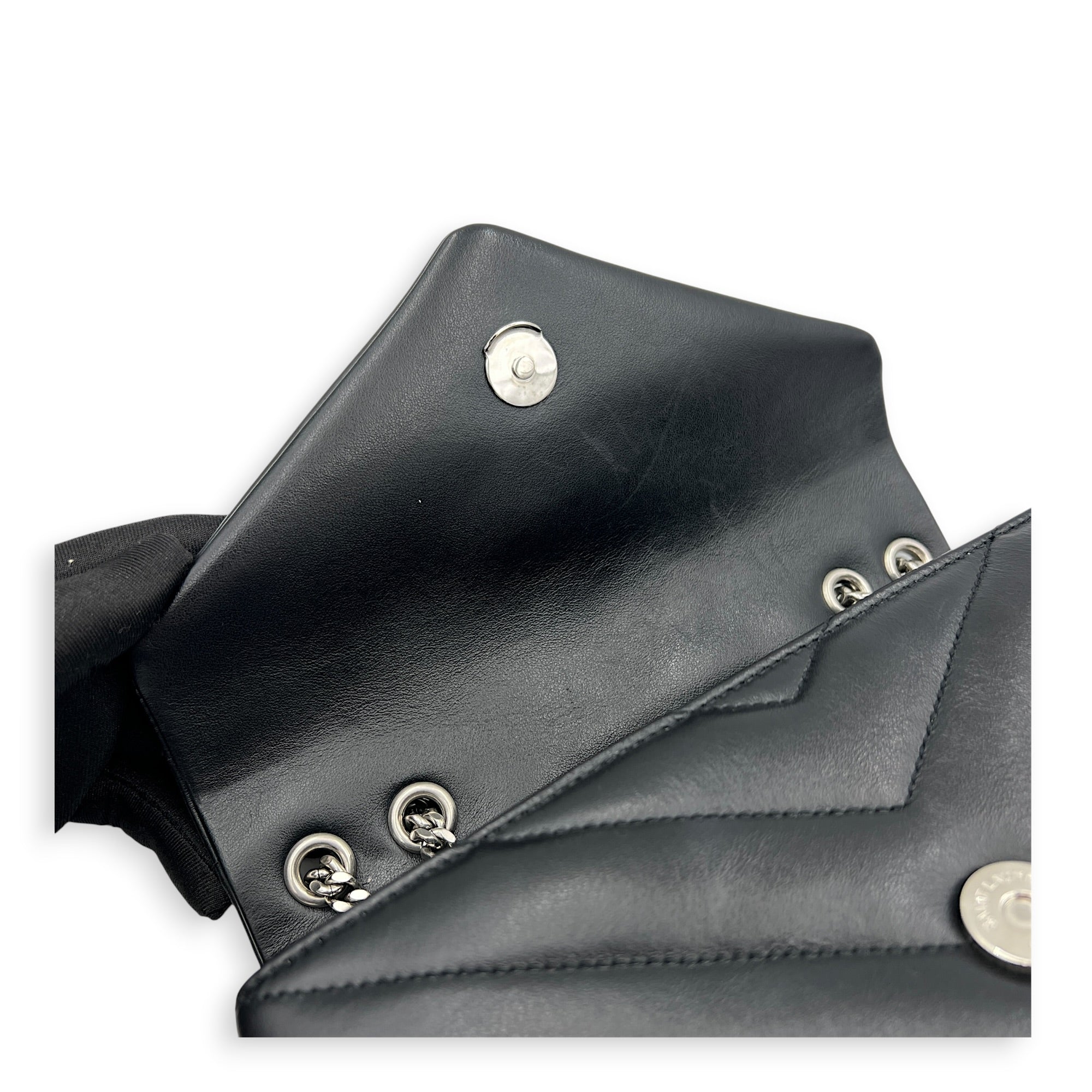 Loulou Shoulder Bag Black in Calfskin, Silver hardware