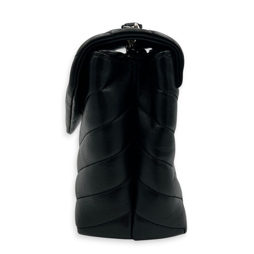 Loulou Shoulder Bag Black in Calfskin, Silver hardware