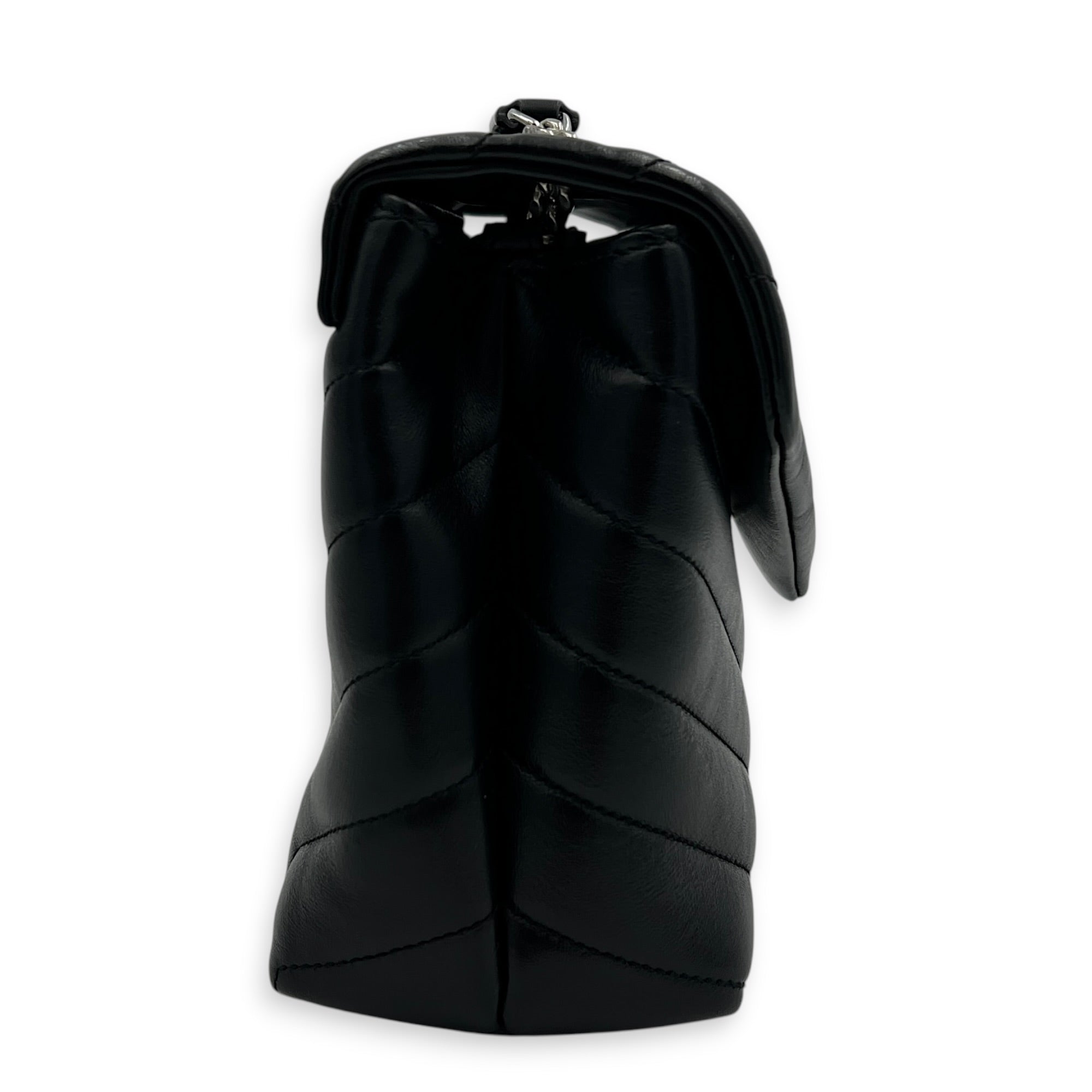 Loulou Shoulder Bag Black in Calfskin, Silver hardware