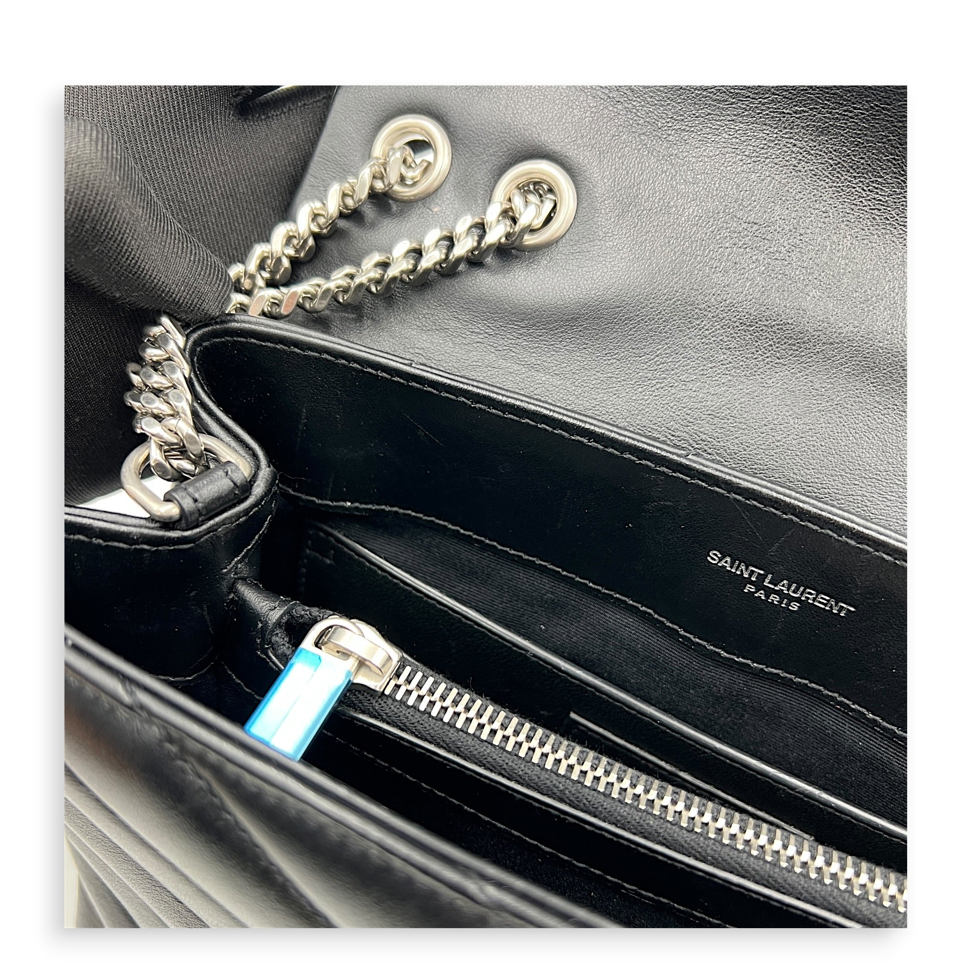 Loulou Shoulder Bag Black in Calfskin, Silver hardware