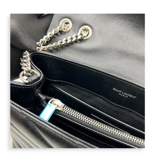Loulou Shoulder Bag Black in Calfskin, Silver hardware