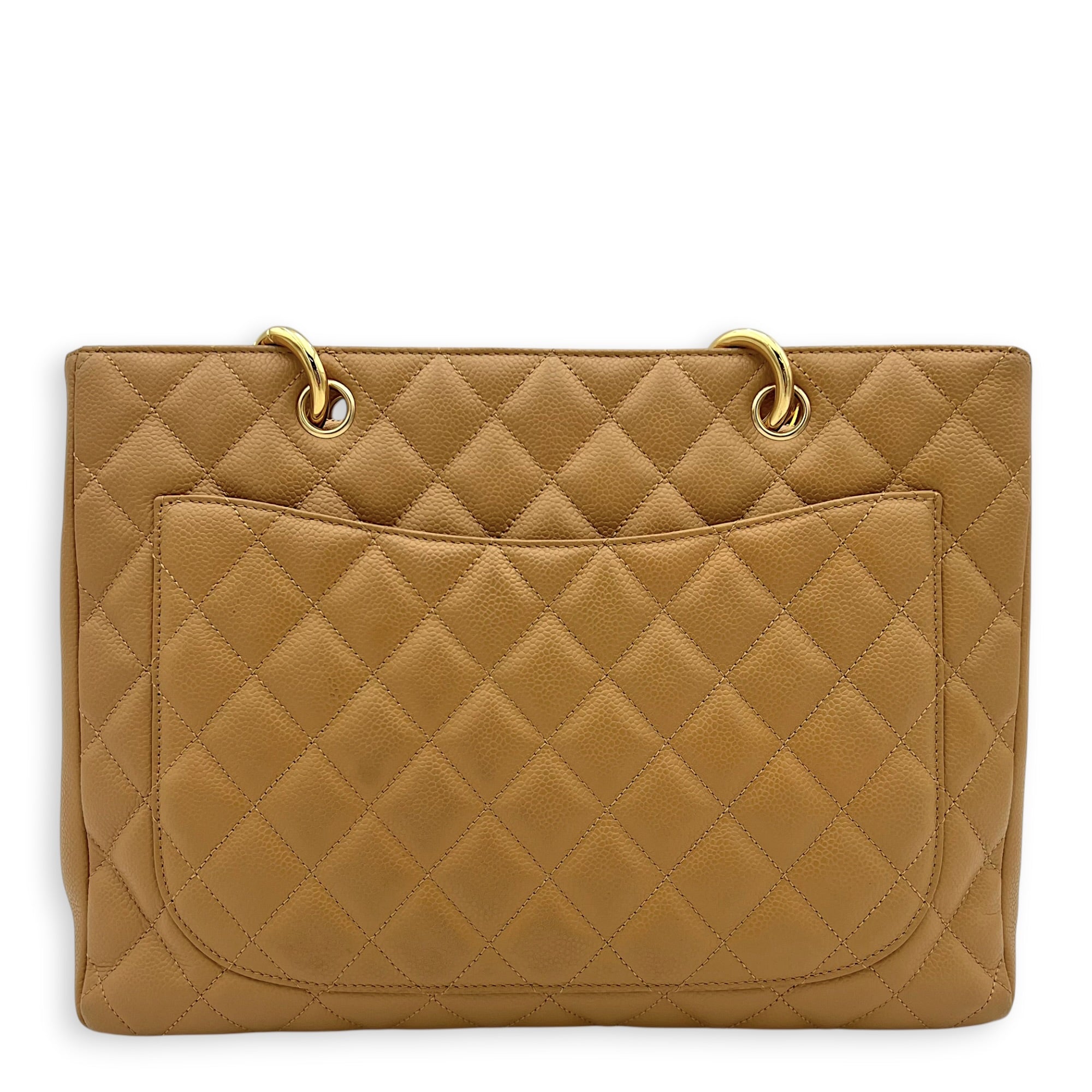 GST Tote Bag Beige in Caviar Leather, Gold hardware