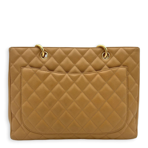 GST Tote Bag Beige in Caviar Leather, Gold hardware