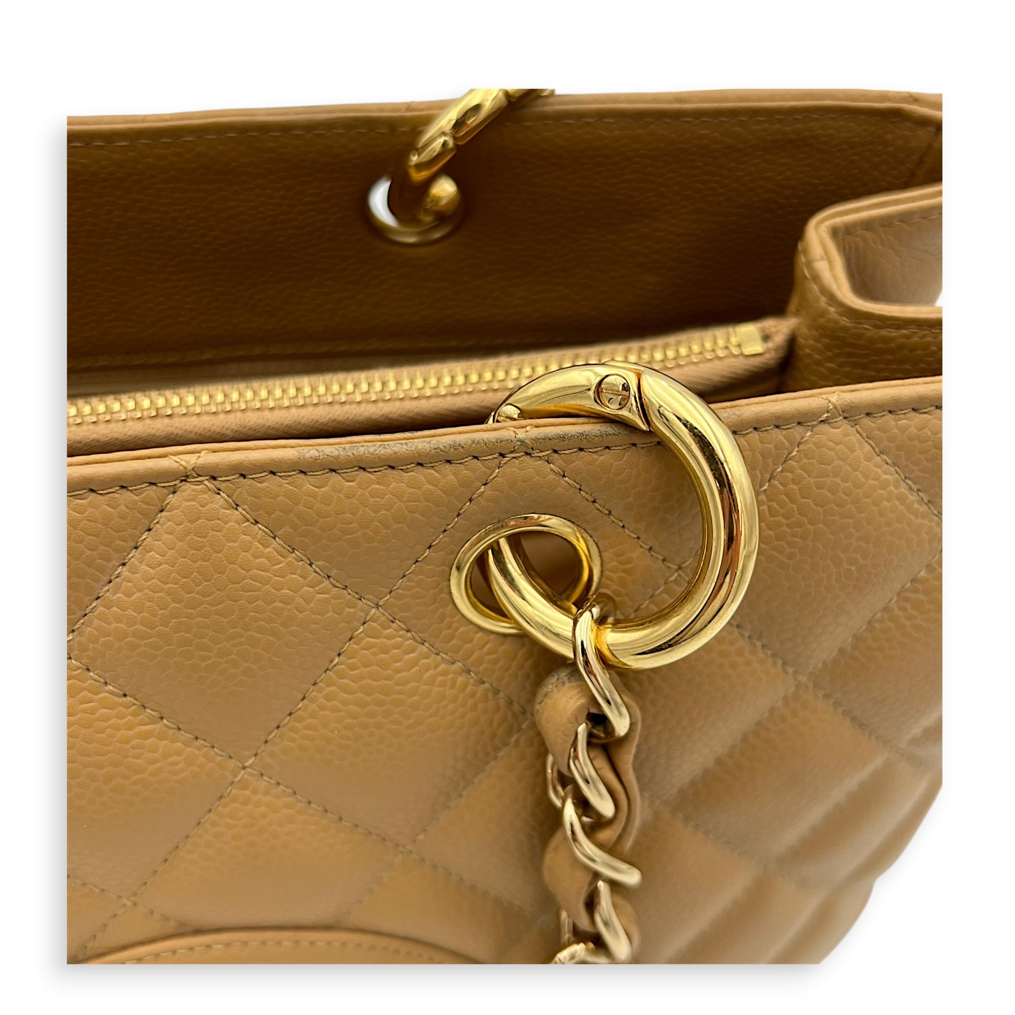 GST Tote Bag Beige in Caviar Leather, Gold hardware