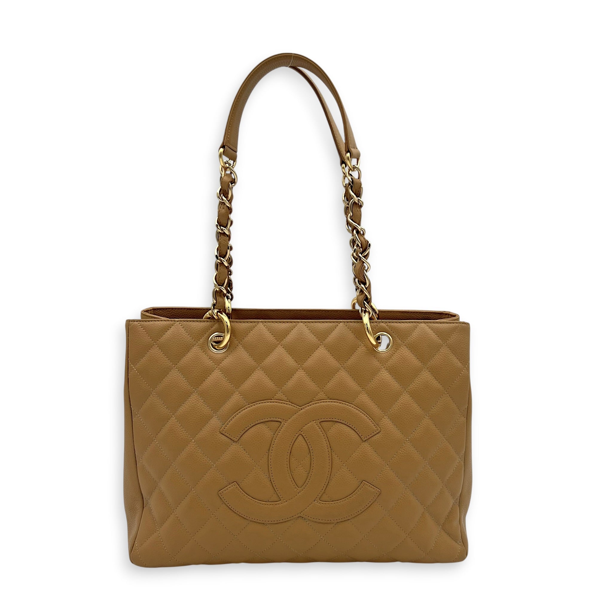 GST Tote Bag Beige in Caviar Leather, Gold hardware