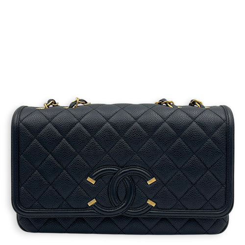 CC Filigree Shoulder Bag Black in Caviar Leather, Gold hardware