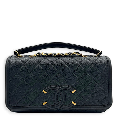 CC Filigree Shoulder Bag Black in Caviar Leather, Gold hardware