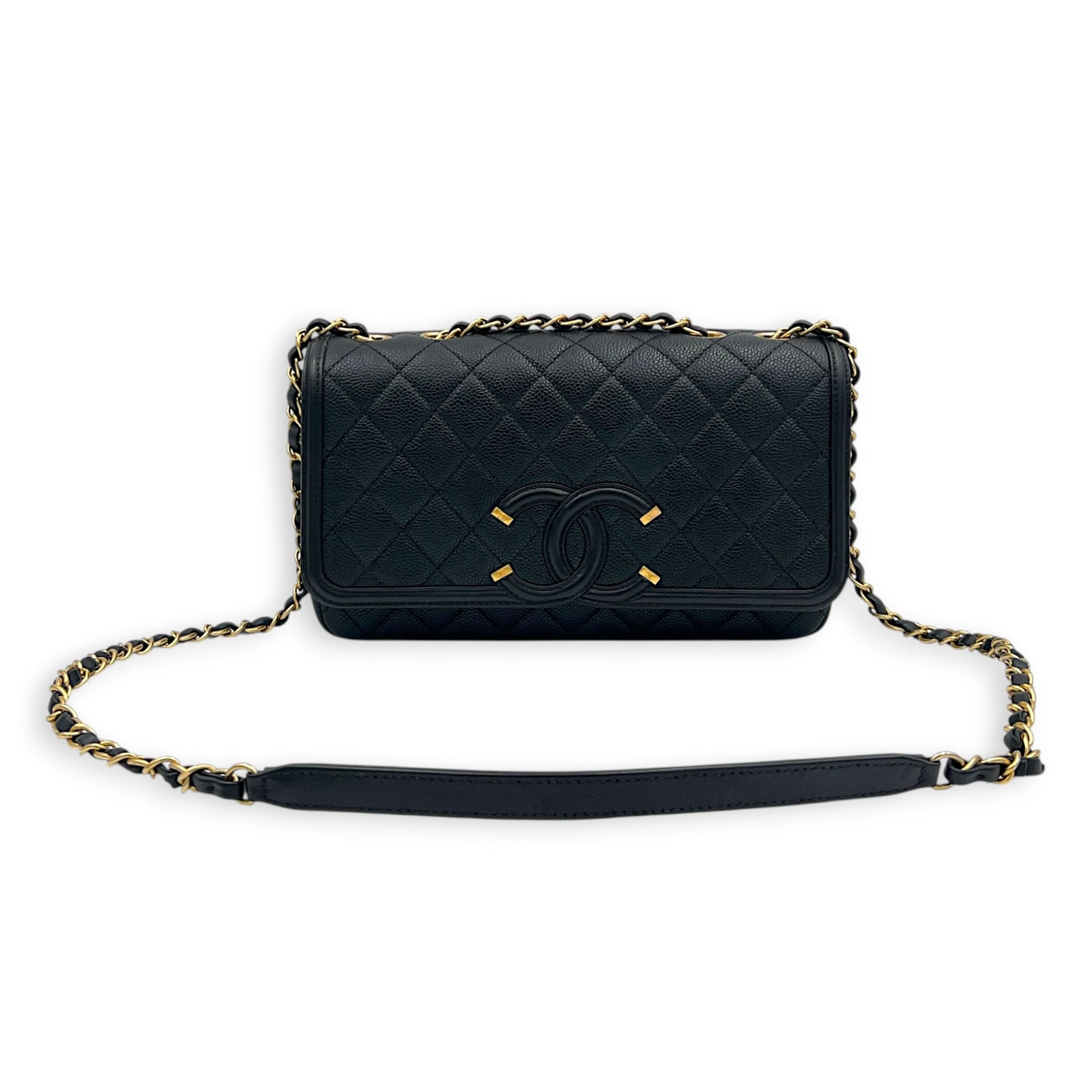 CC Filigree Shoulder Bag Black in Caviar Leather, Gold hardware