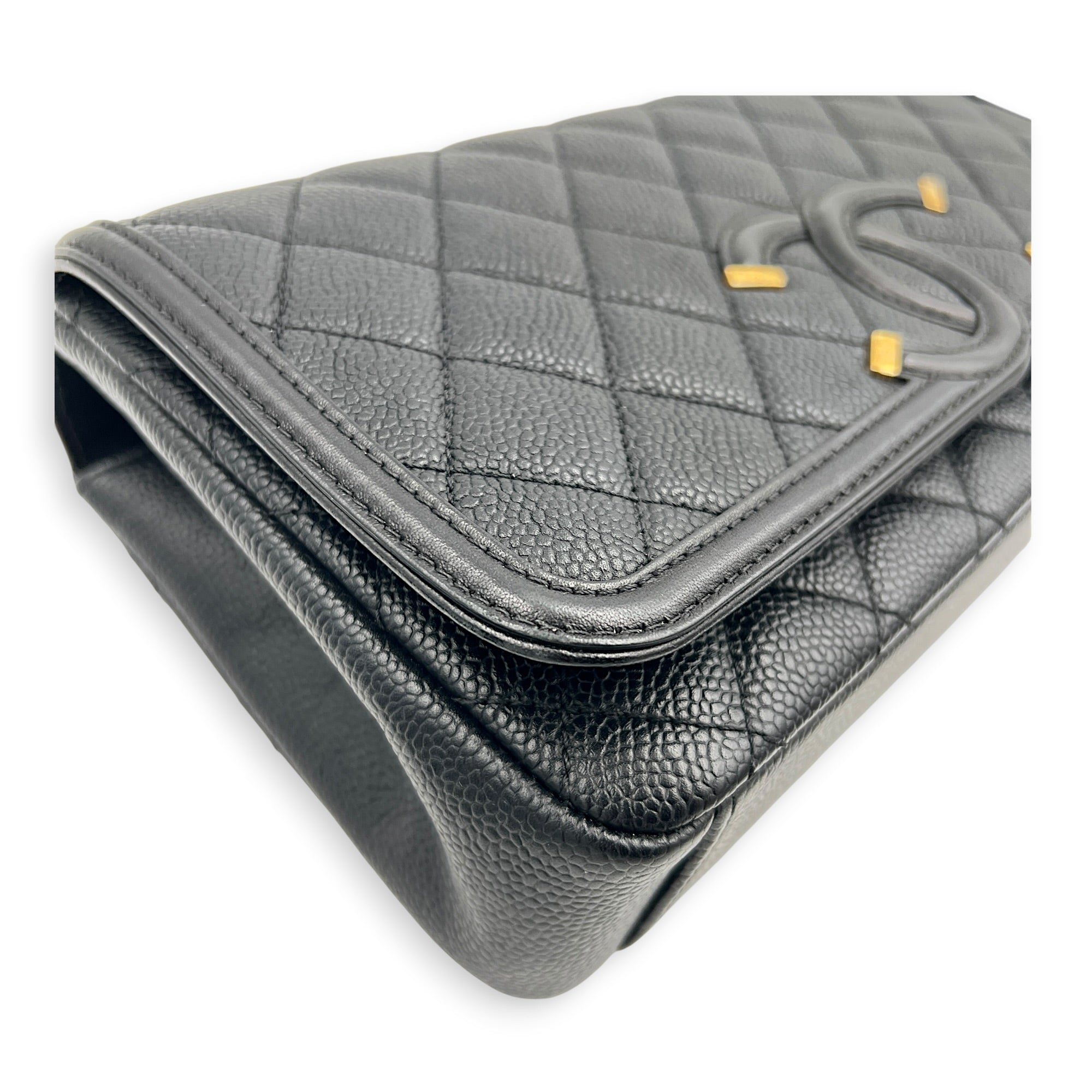 CC Filigree Shoulder Bag Black in Caviar Leather, Gold hardware