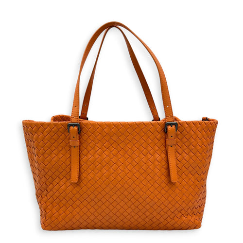 Cesta Large Orange Tote Bag in Intrecciato Leather, Gunmetal hardware