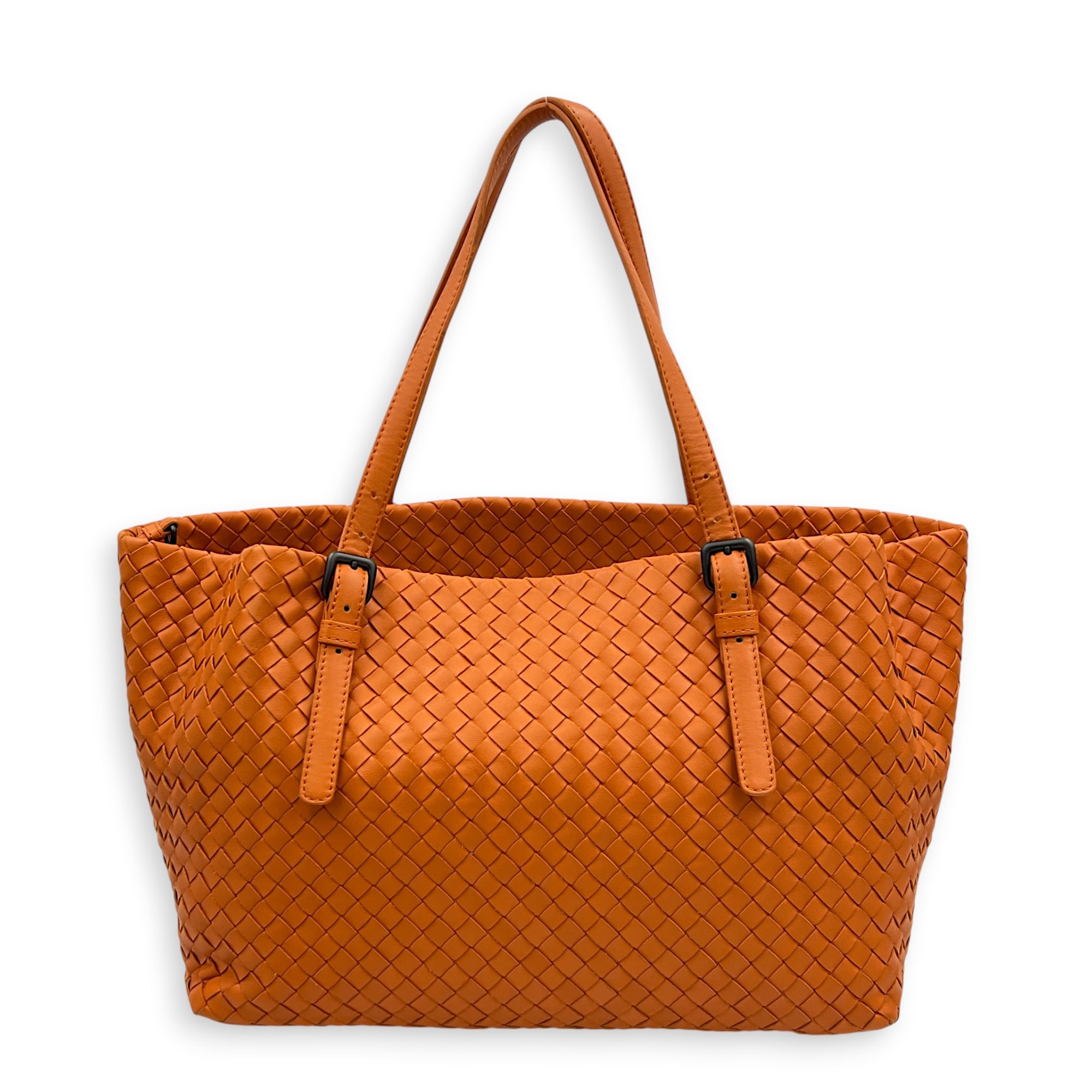 Cesta Large Orange Tote Bag in Intrecciato Leather, Gunmetal hardware