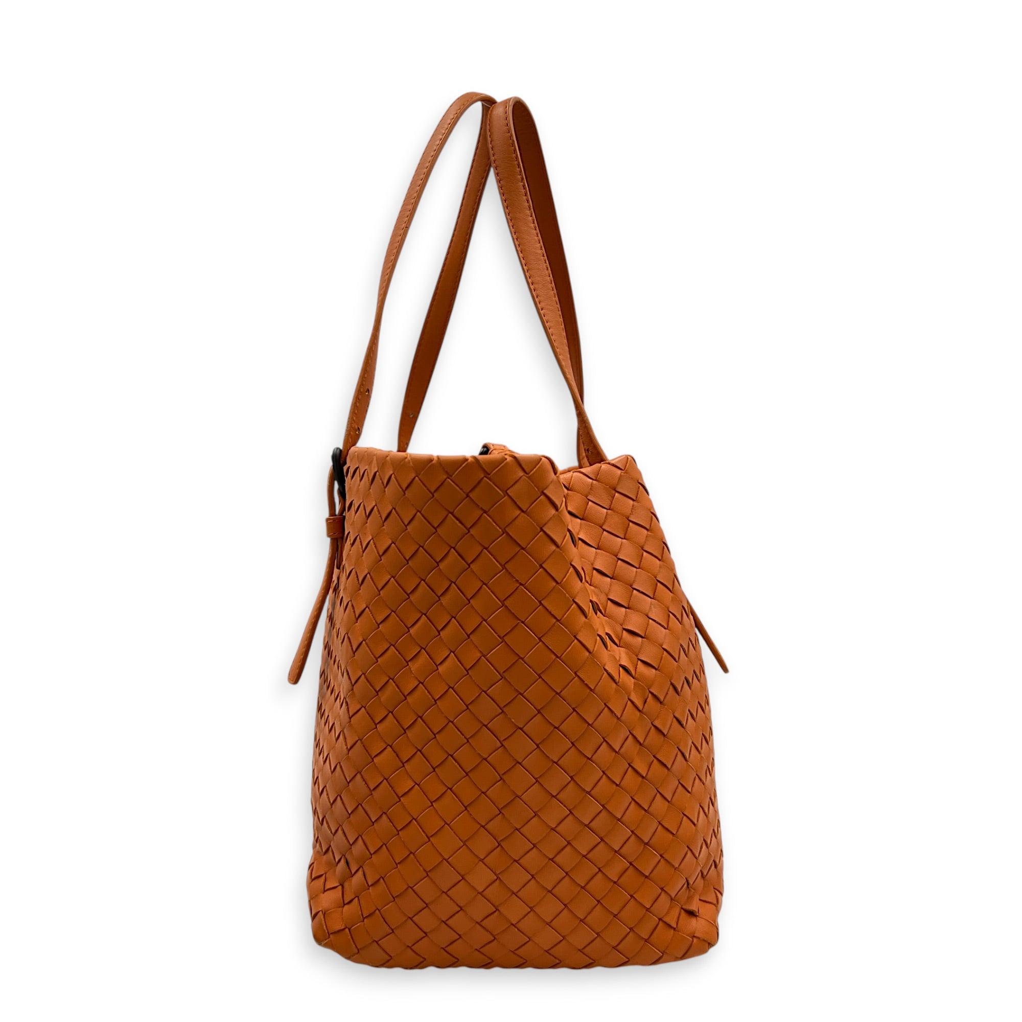 Cesta Large Orange Tote Bag in Intrecciato Leather, Gunmetal hardware