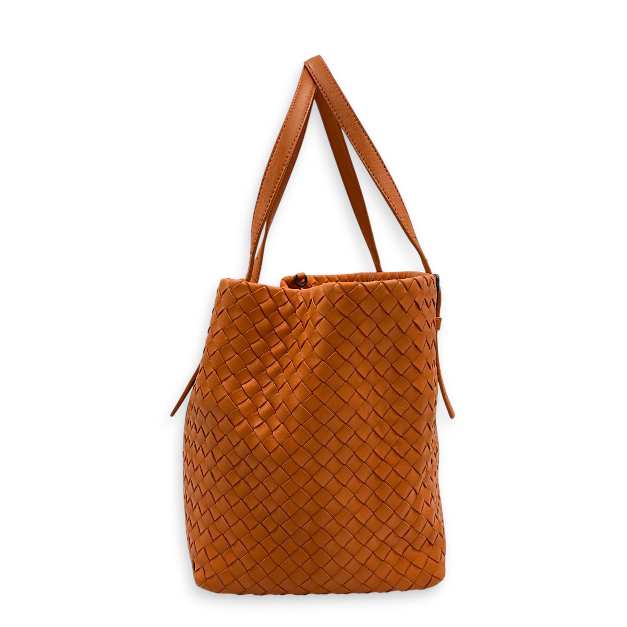 Cesta Large Orange Tote Bag in Intrecciato Leather, Gunmetal hardware