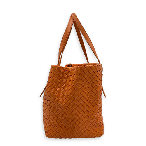 Cesta Large Orange Tote Bag in Intrecciato Leather, Gunmetal hardware
