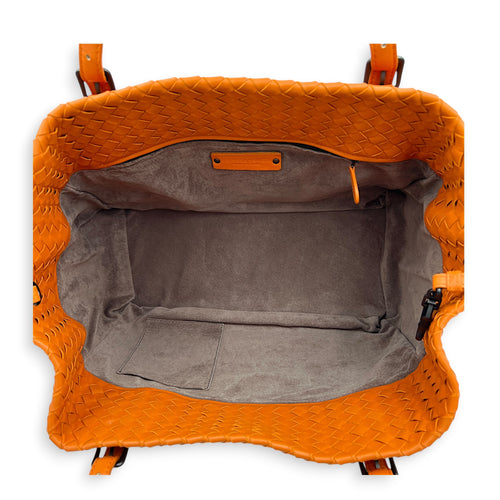 Cesta Large Orange Tote Bag in Intrecciato Leather, Gunmetal hardware