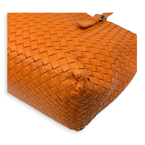 Cesta Large Orange Tote Bag in Intrecciato Leather, Gunmetal hardware