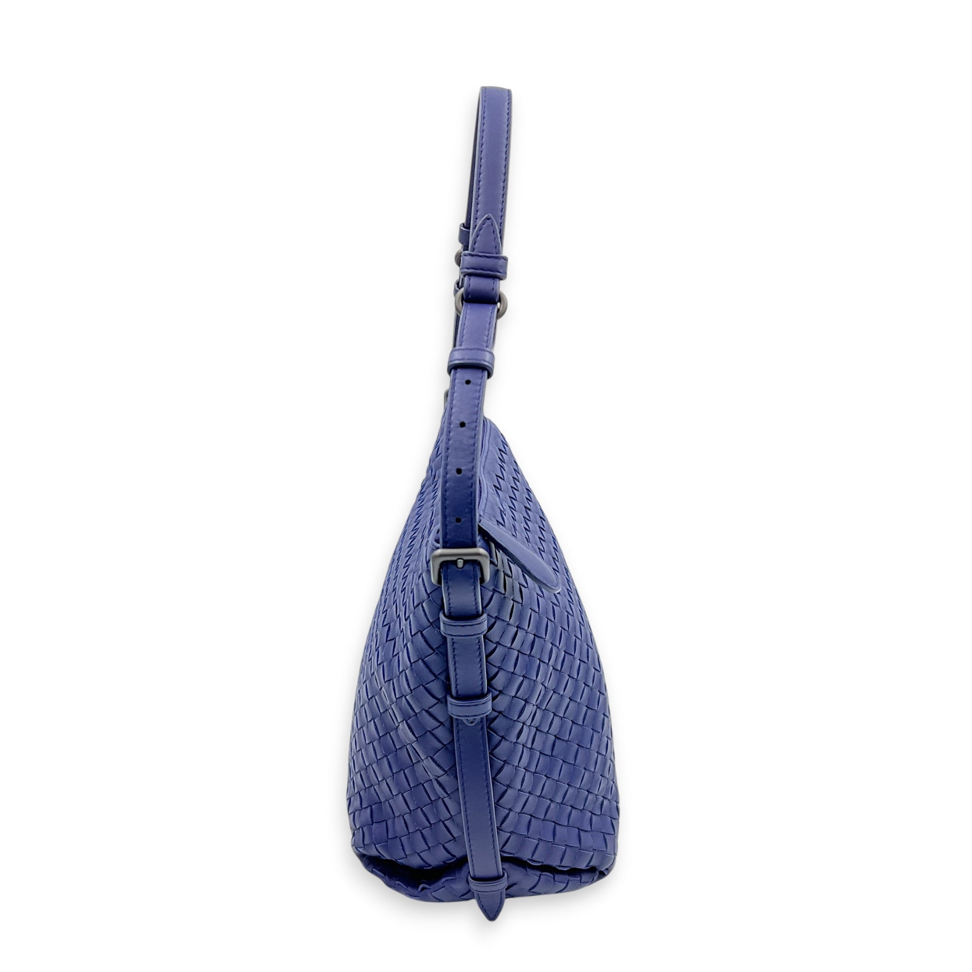 Intrecciato Purple Shoulder Bag in Nappa Leather, Ruthenium hardware