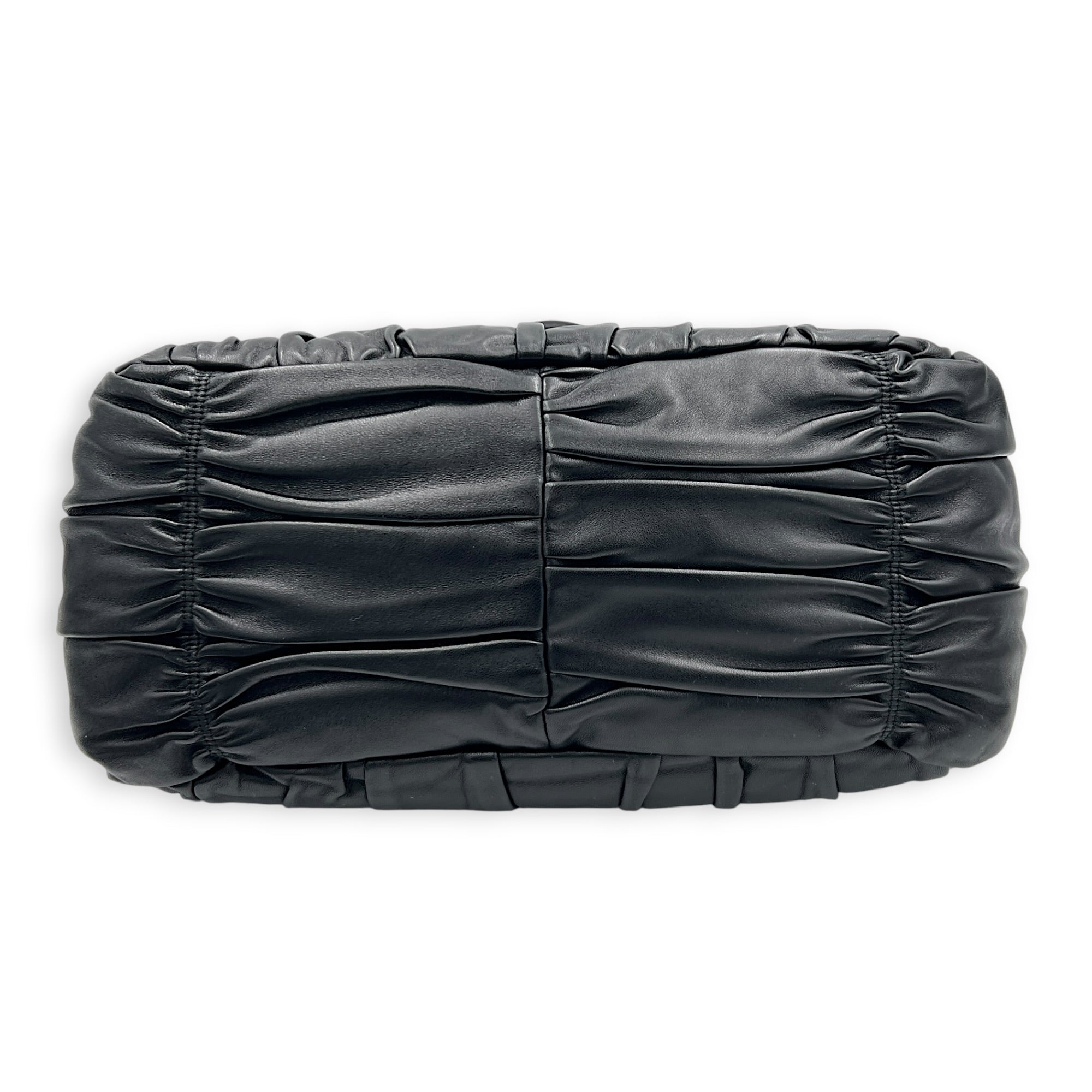 Gaufre Top Handle Bag Nero in Nappa Leather, Gold hardware