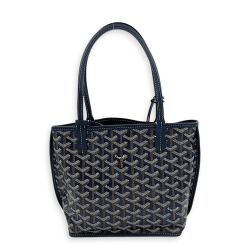 Anjou Mini Navy with Universal Clip Tote Bag in Coated Canvas, Silver hardware