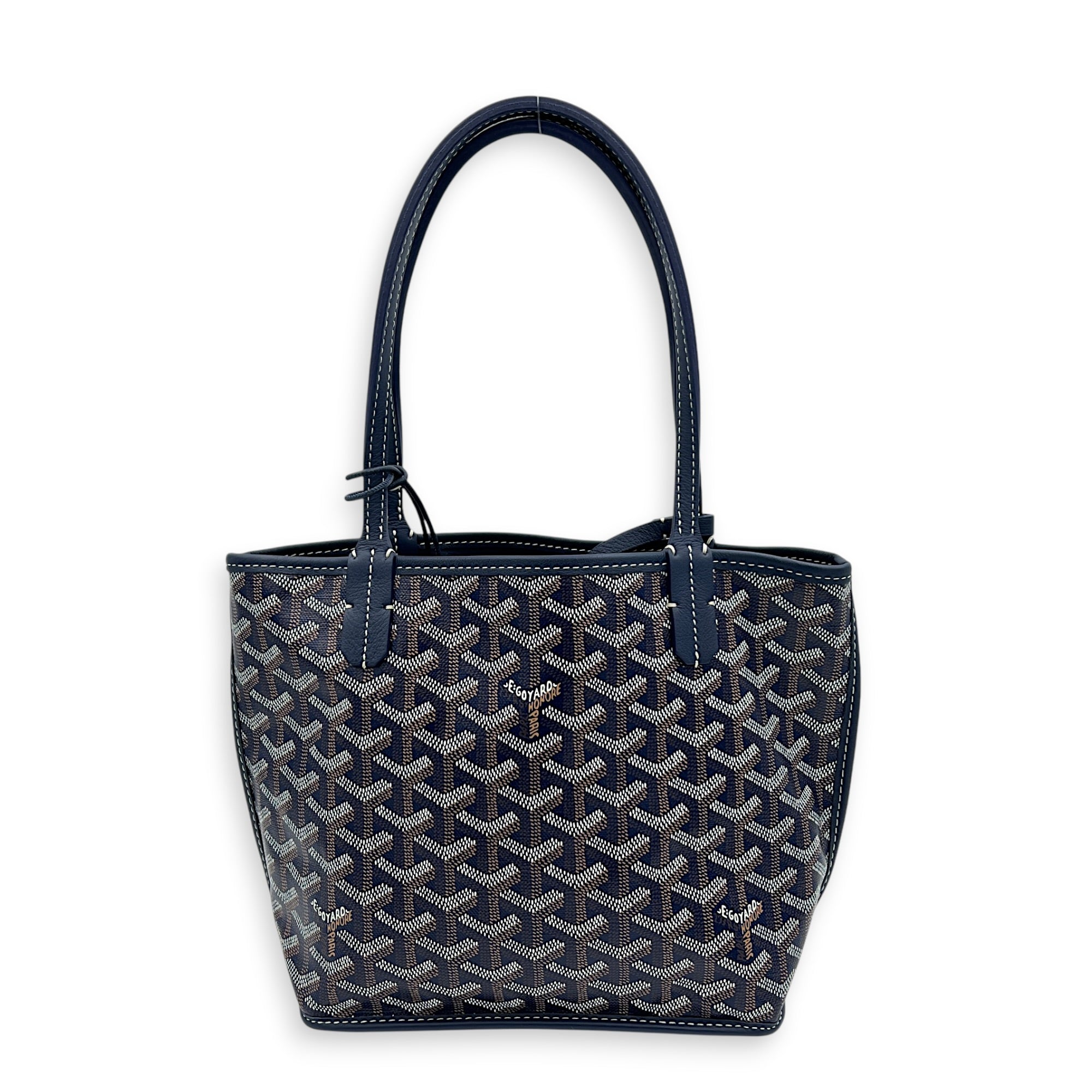 Anjou Mini Navy with Universal Clip Tote Bag in Coated Canvas, Silver hardware