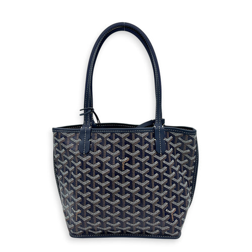 Anjou Mini Navy with Universal Clip Tote Bag in Coated Canvas, Silver hardware