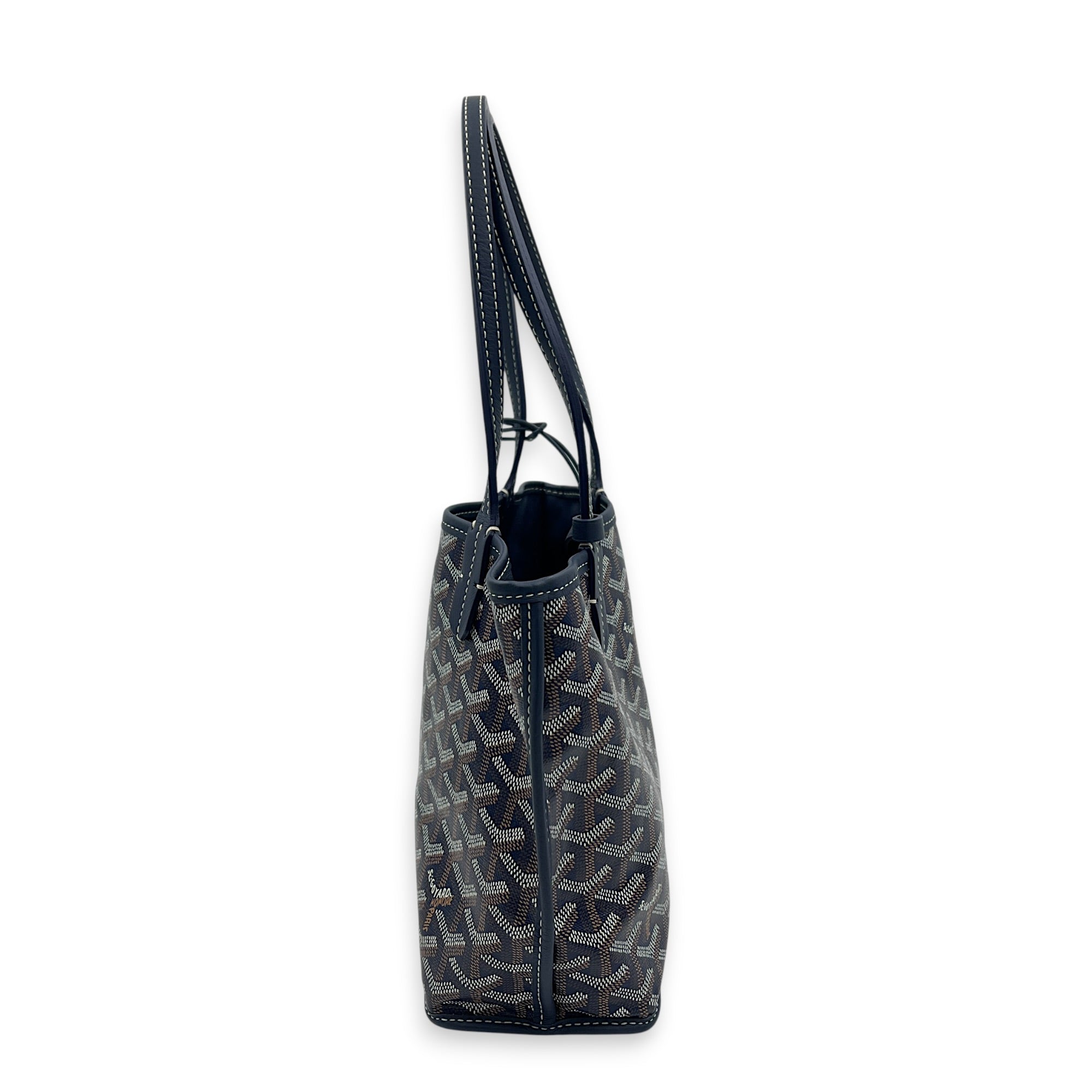 Anjou Mini Navy with Universal Clip Tote Bag in Coated Canvas, Silver hardware