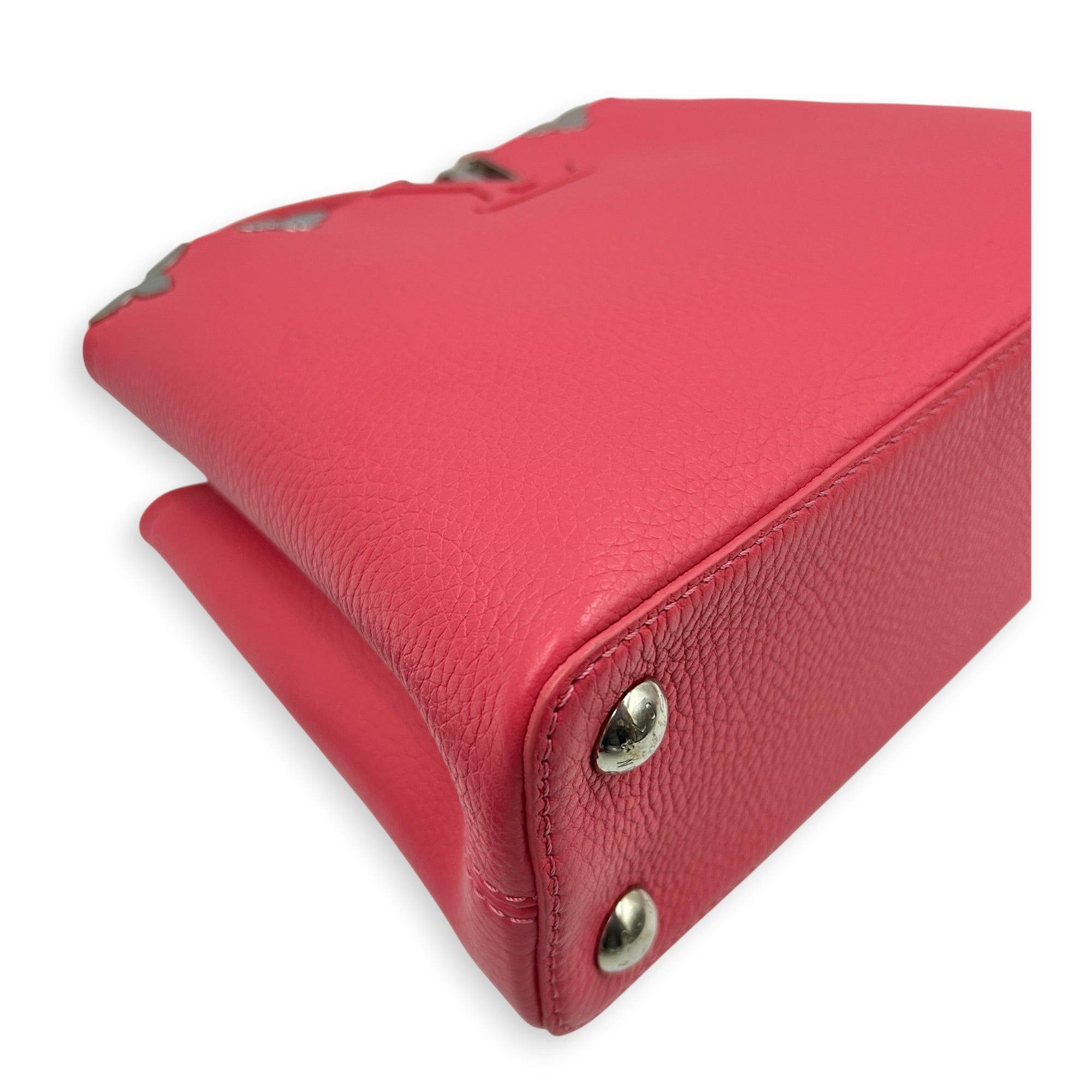 Capucines Top Handle Bag BB Pink in Taurillon Leather, Silver hardware