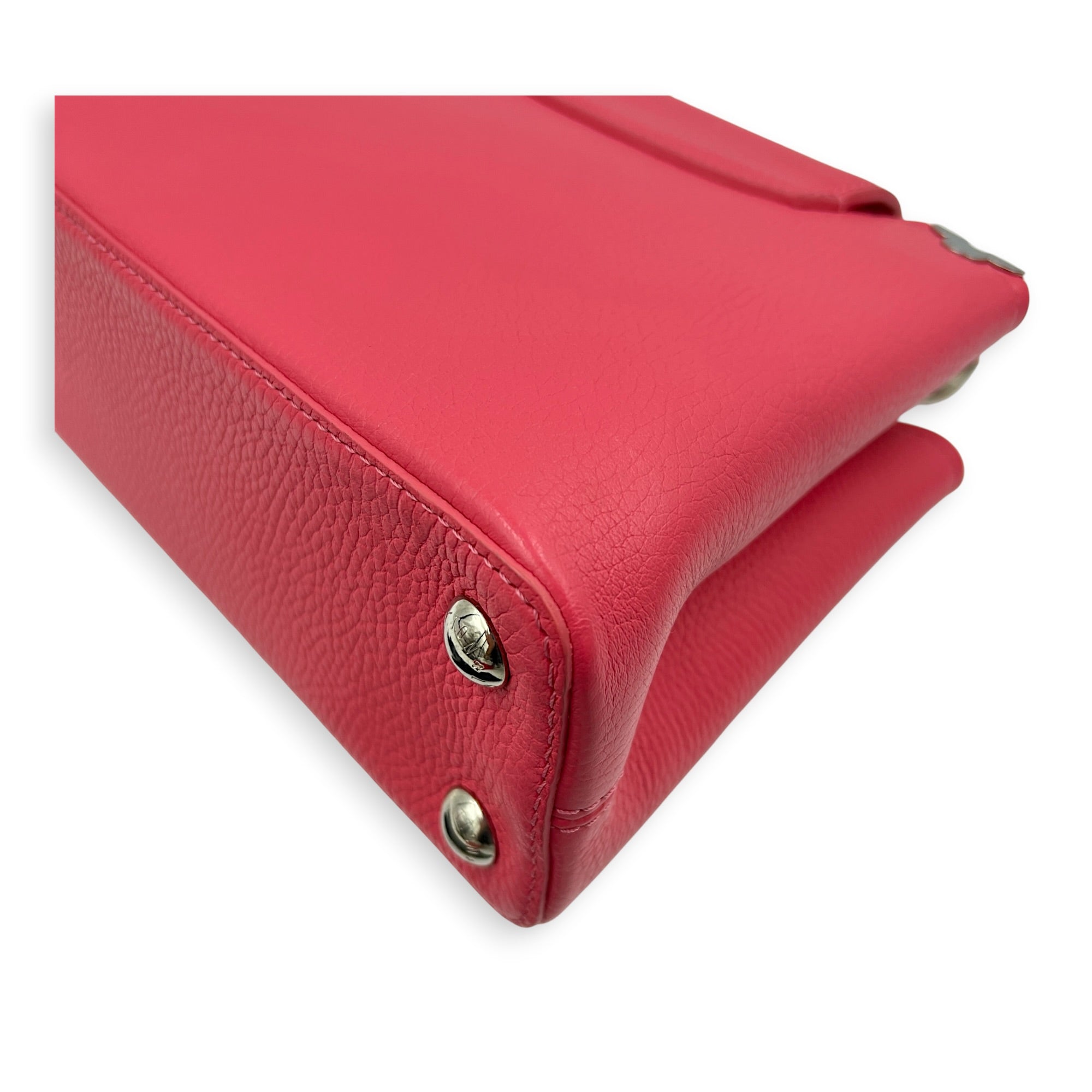 Capucines Top Handle Bag BB Pink in Taurillon Leather, Silver hardware