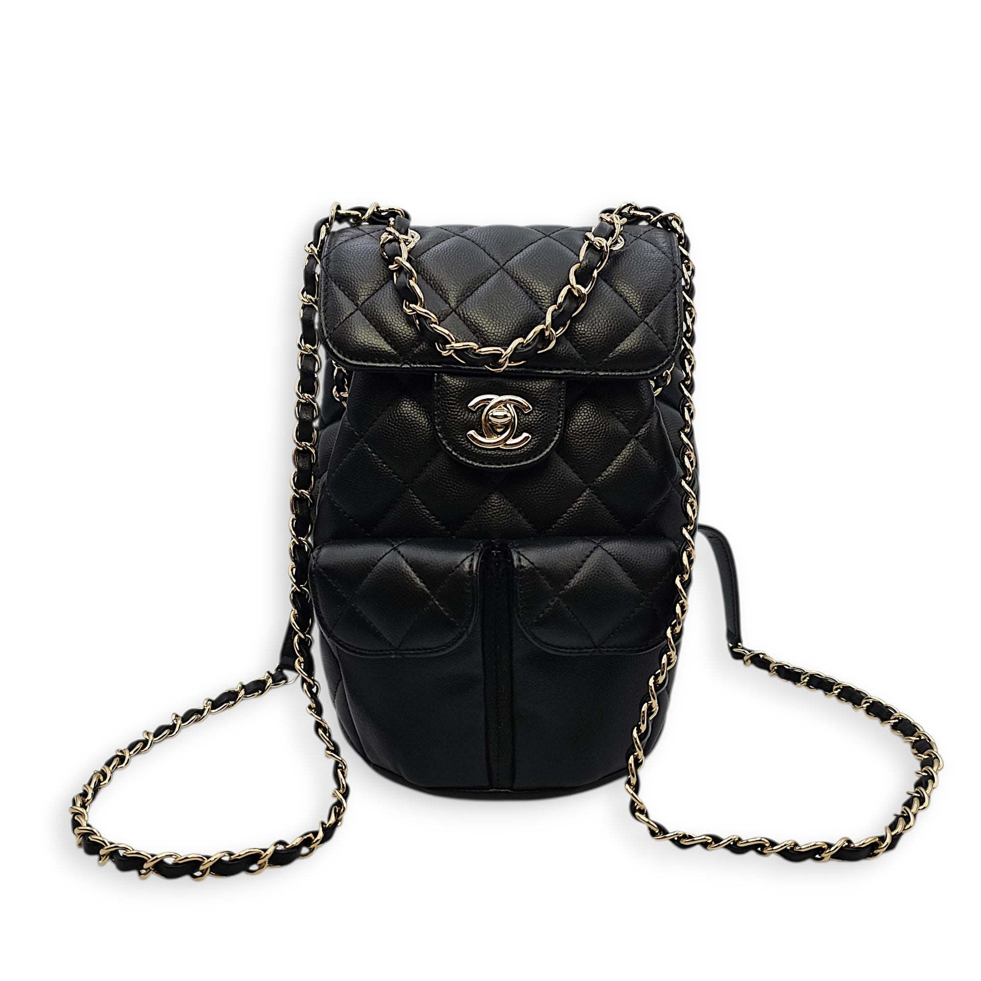 Duma Small Black Backpack in Calfskin Gold hardware SL2603-20060 15