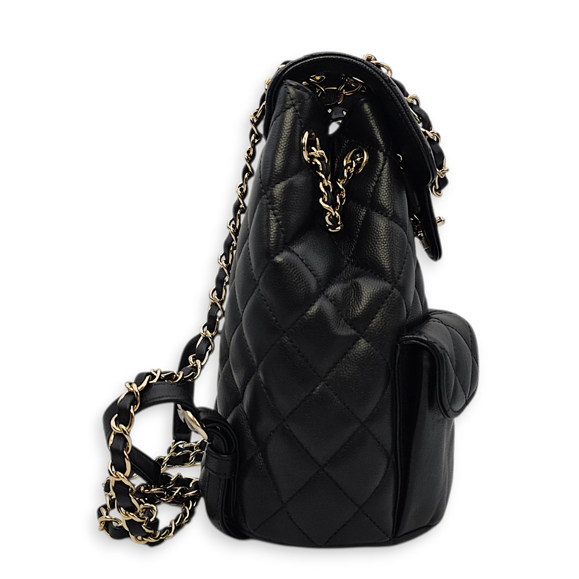 Duma Small Black Backpack in Calfskin Gold hardware SL2603-20060 3