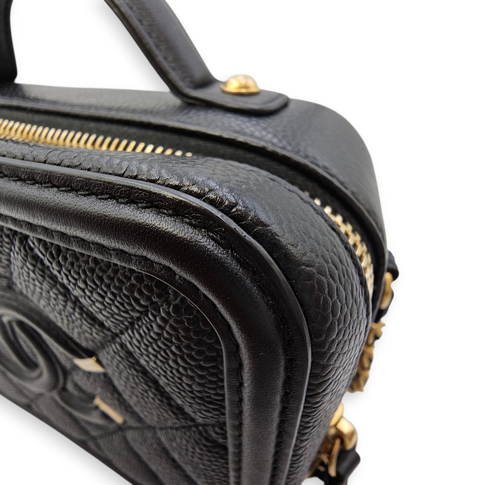 CC Filigree Vanity Case with Strap Small Black Crossbody Bag in Caviar Leather Gold hardware SL2603-20061 10