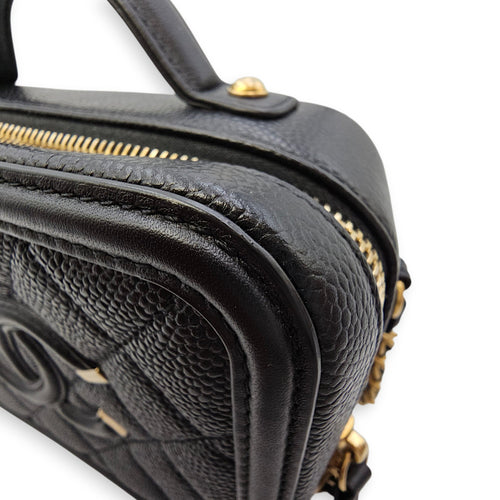 CC Filigree Vanity Case with Strap Small Black Crossbody Bag in Caviar Leather Gold hardware SL2603-20061 10