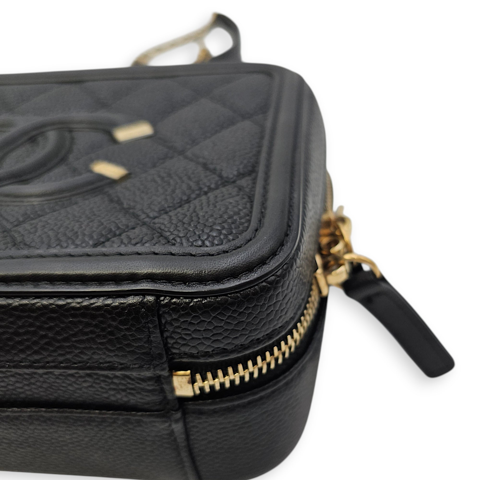 CC Filigree Vanity Case with Strap Small Black Crossbody Bag in Caviar Leather Gold hardware SL2603-20061 11
