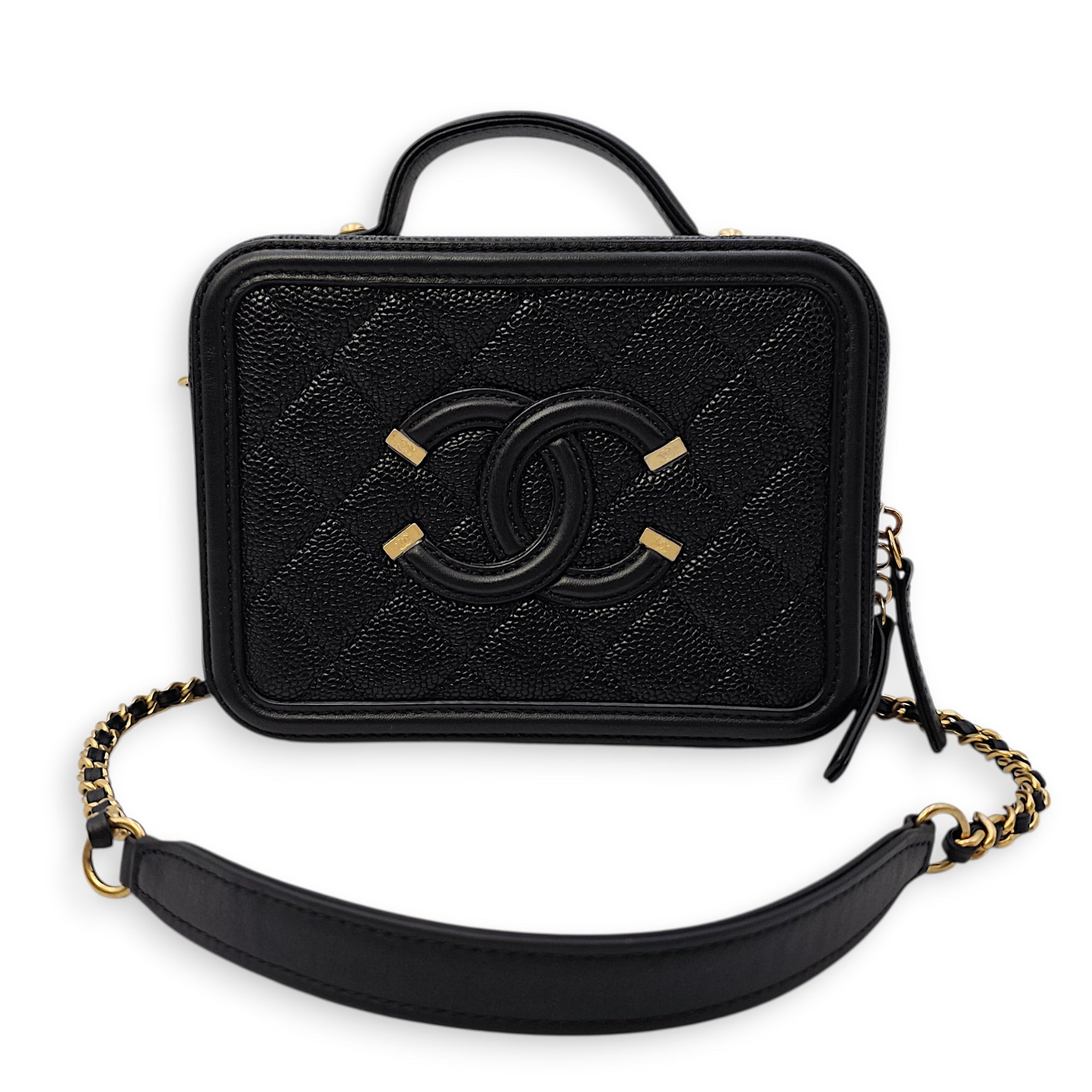 CC Filigree Vanity Case with Strap Small Black Crossbody Bag in Caviar Leather Gold hardware SL2603-20061 14