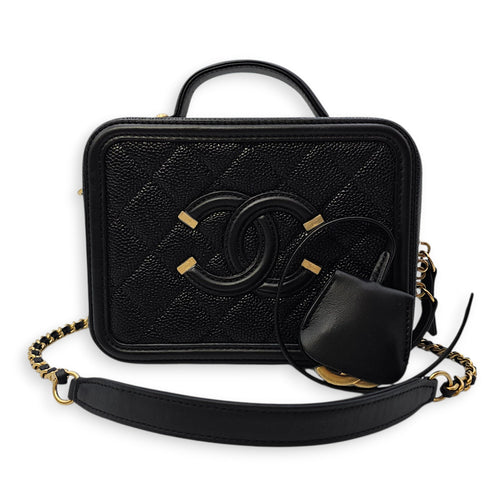 CC Filigree Vanity Case with Strap Small Black Crossbody Bag in Caviar Leather Gold hardware SL2603-20061 15