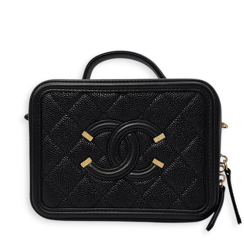 CC Filigree Vanity Case with Strap Small Black Crossbody Bag in Caviar Leather Gold hardware SL2603-20061 1