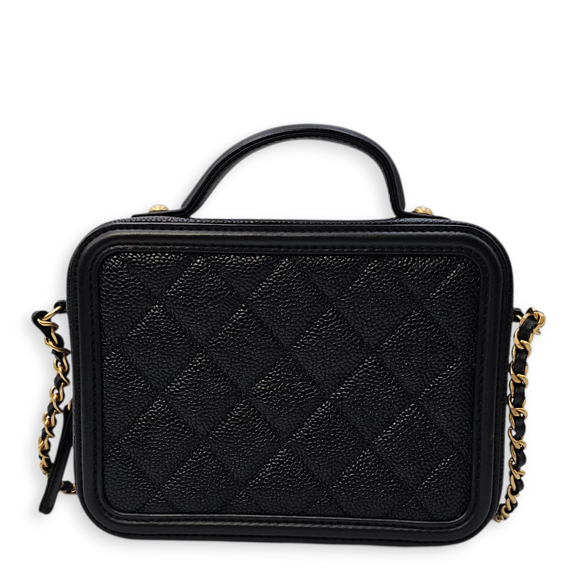 CC Filigree Vanity Case with Strap Small Black Crossbody Bag in Caviar Leather Gold hardware SL2603-20061 2
