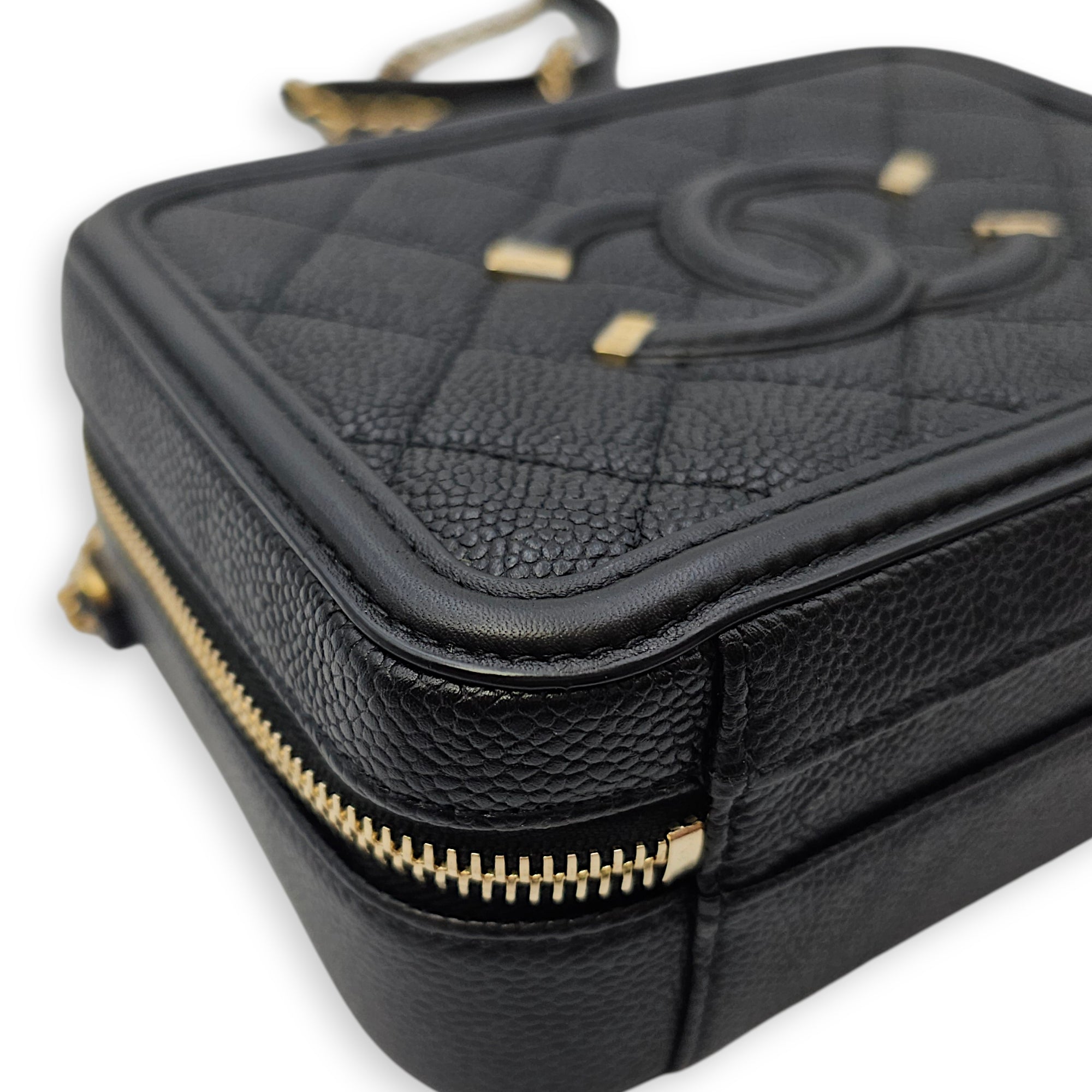CC Filigree Vanity Case with Strap Small Black Crossbody Bag in Caviar Leather Gold hardware SL2603-20061 8