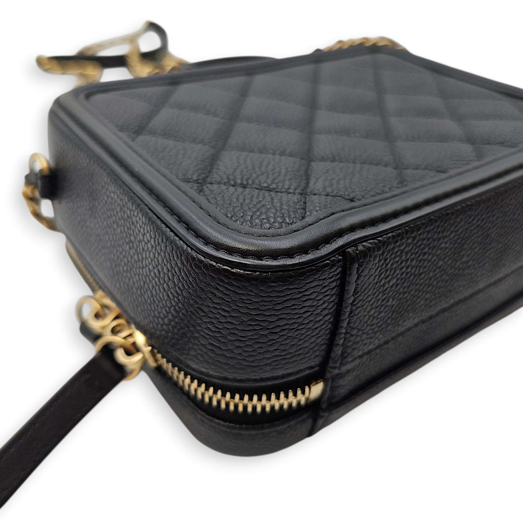 CC Filigree Vanity Case with Strap Small Black Crossbody Bag in Caviar Leather Gold hardware SL2603-20061 9