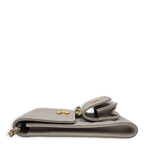 Quilted Caviar Phone Grey Crossbody Bag in Caviar Leather Gold hardware