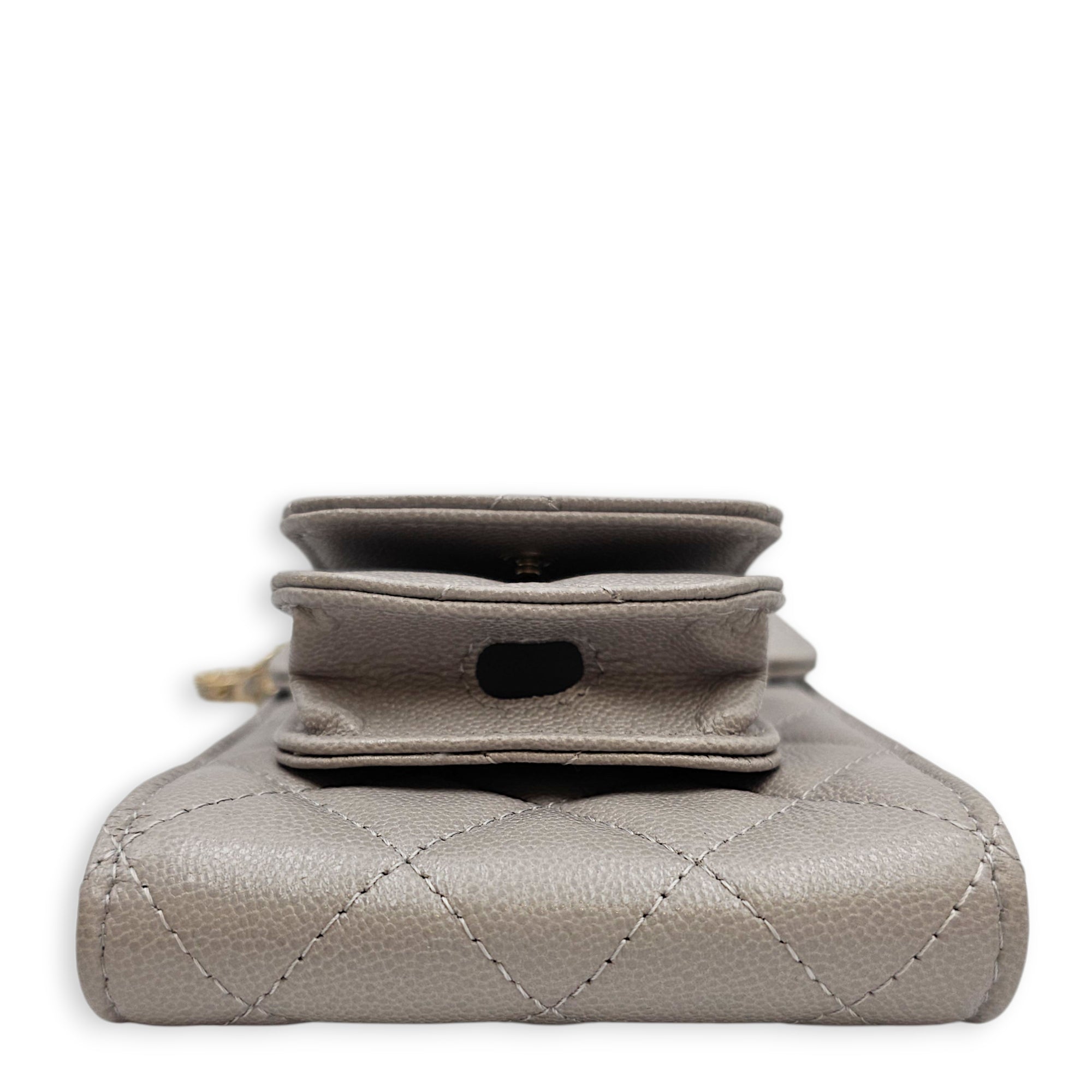 Quilted Caviar Phone Grey Crossbody Bag in Caviar Leather Gold hardware