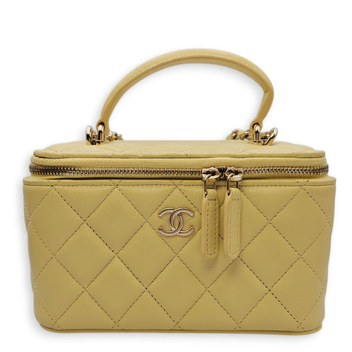 Vanity Case with Strap Yellow Crossbody Bag in Lambskin Gold hardware
