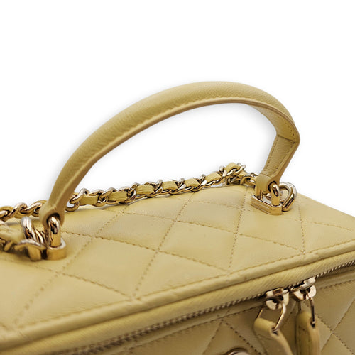 Vanity Case with Strap Yellow Crossbody Bag in Lambskin Gold hardware