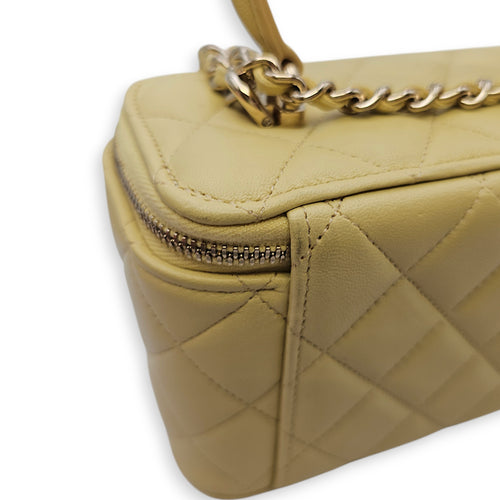 Vanity Case with Strap Yellow Crossbody Bag in Lambskin Gold hardware
